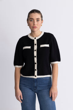 GZalpha Contrast Cardigan - Black/Ivory Comb