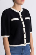 GZalpha Contrast Cardigan - Black/Ivory Comb