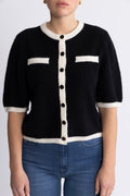 GZalpha Contrast Cardigan - Black/Ivory Comb