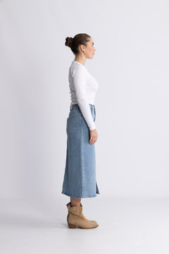 Krista-Gerda Hw Li Blu Max Skirt Noos - Light Blue Denim
