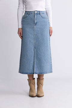 Krista-Gerda Hw Li Blu Max Skirt Noos - Light Blue Denim