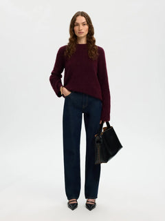 Lulu Brushed Ls Knit O-Neck - Fig Melange