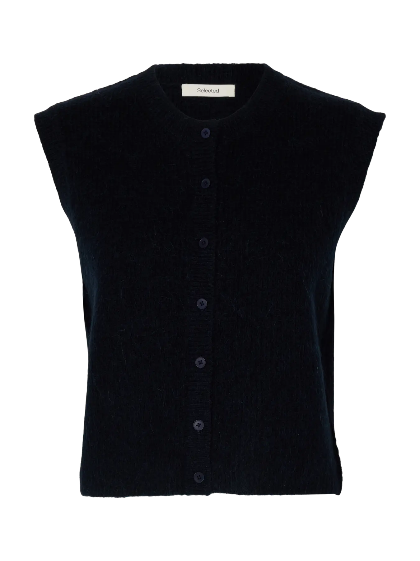 Lulu Sl Button O-Neck Vest - Dark Sapphire Melange