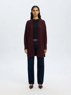 Lulu New Ls Knit Long Cardigan - Fig Melange