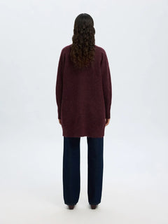 Lulu New Ls Knit Long Cardigan - Fig Melange