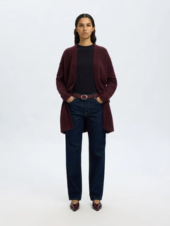 Lulu New Ls Knit Long Cardigan - Fig Melange