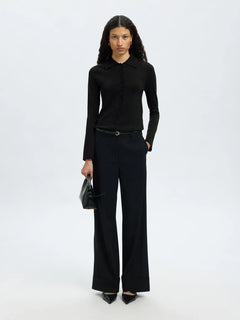 Lura Ls Slim Knit Collar Neck - Black Tonal Lurex