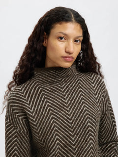 Lulu Ls Herringbone Knit High Neck - Delicioso Birch