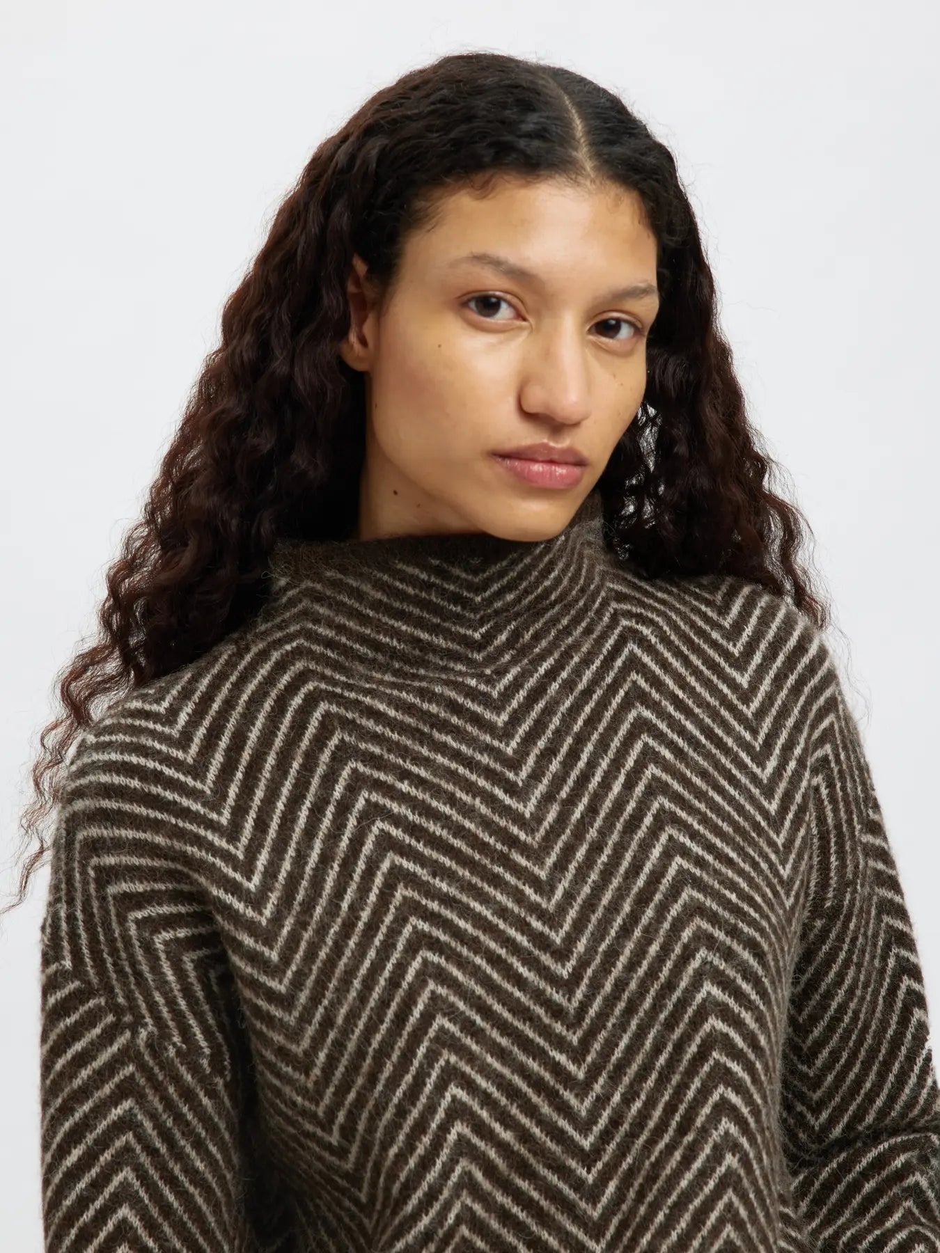 Lulu Ls Herringbone Knit High Neck - Delicioso Birch