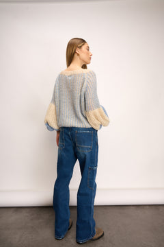 Liana Knit Sweater - Dusty Blue Cream