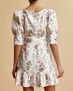 Linen Mini Dress - Flower Garden