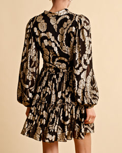Brocade Georgette Shirt Dress - Black