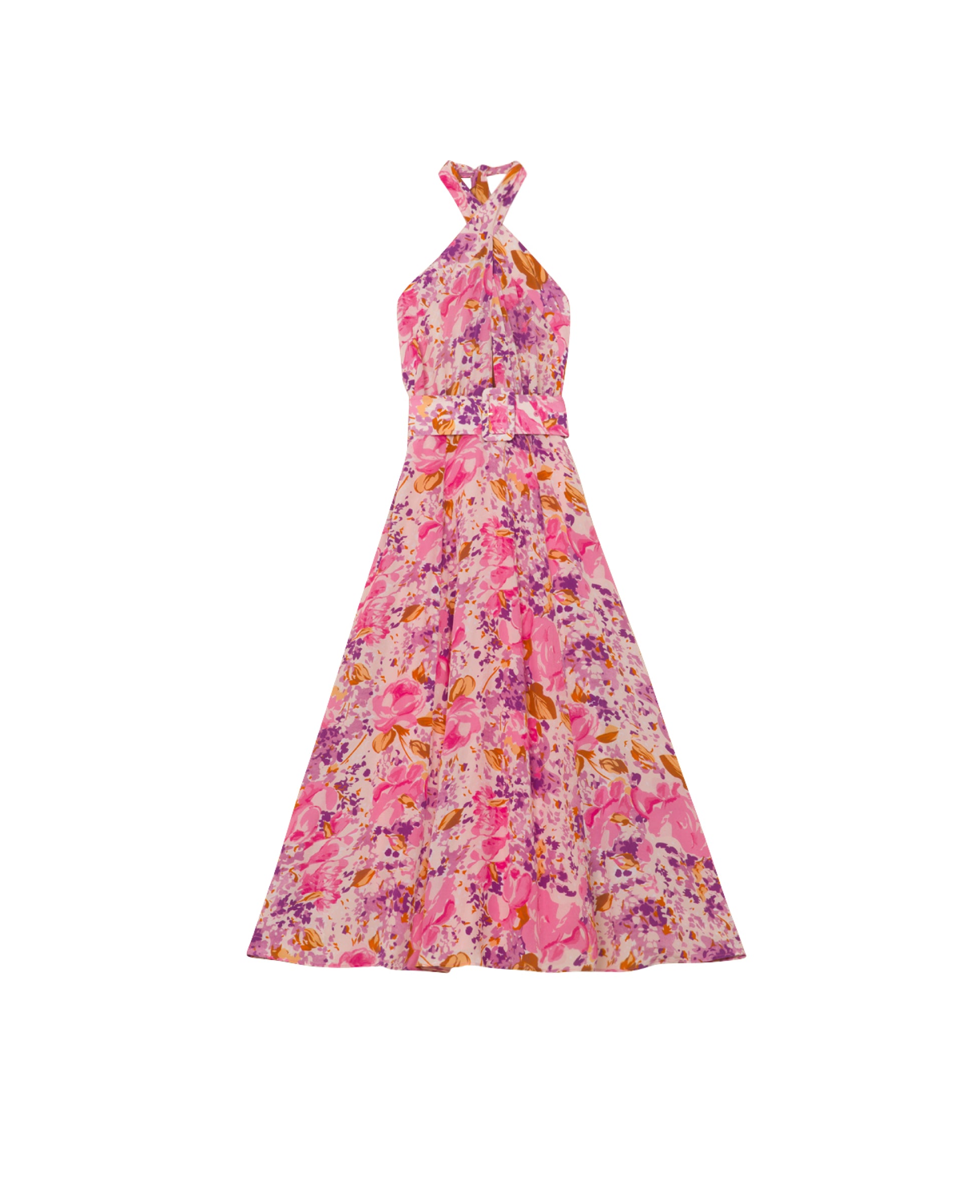 Crepe Halterneck Dress - Watercolor Bloom