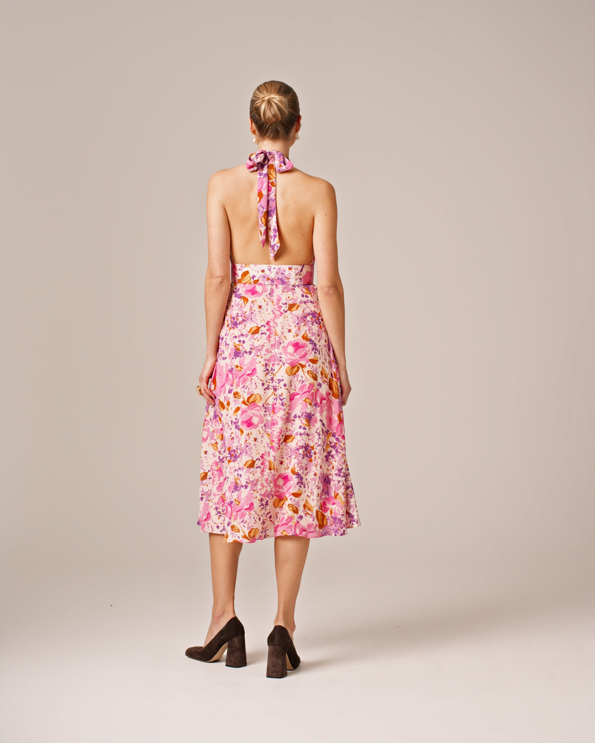 Crepe Halterneck Dress - Watercolor Bloom