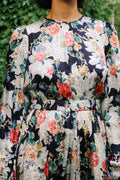 Satin Midi Dress - Black Bouquet
