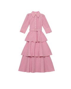 Seersucker Flounce Dress - Pink Checks