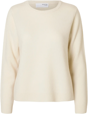 Manila Ls Knit Cashmere O-Neck - Snow White Melange