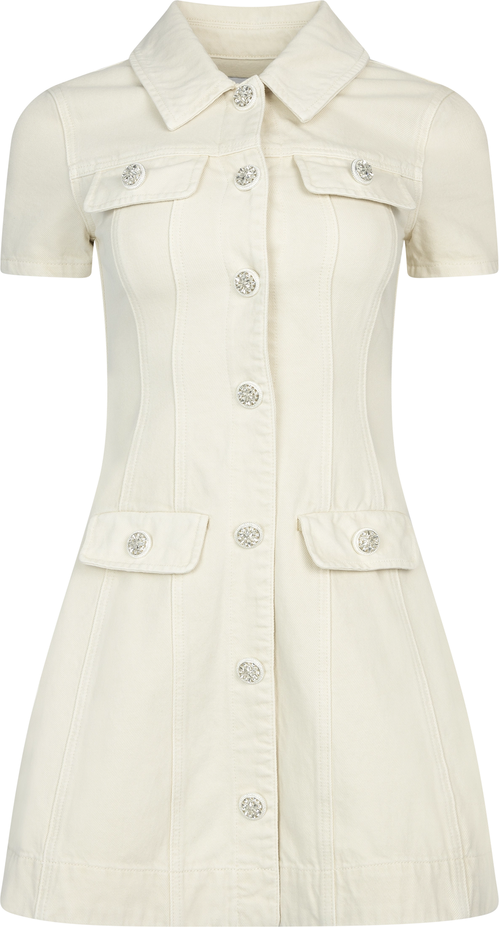 Collared Denim Mini Dress - Cream