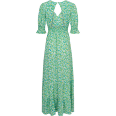 Koko Dress Long Open Back Short Sleeves - Emerald Green Summer Flower