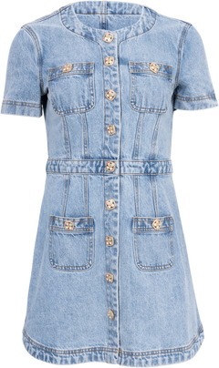 Denim Buttoned Mini Dress  - Light Blue