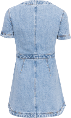 Denim Buttoned Mini Dress  - Light Blue