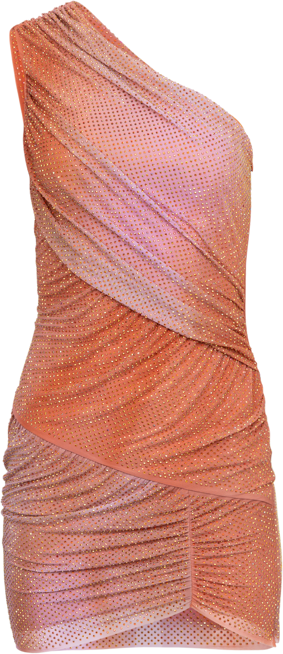 Printed Mesh Rhinestone Mini Dress - Orange