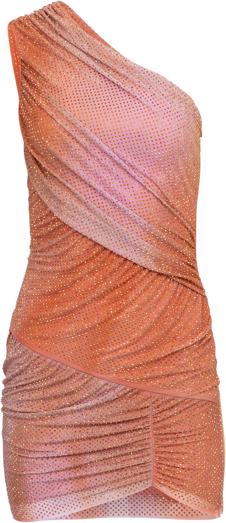 Printed Mesh Rhinestone Mini Dress - Orange