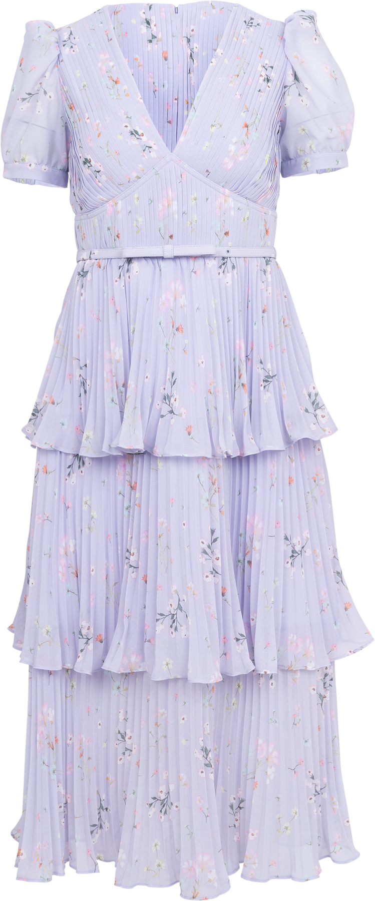 Chiffon Tiered Midi Dress - Lilac Floral