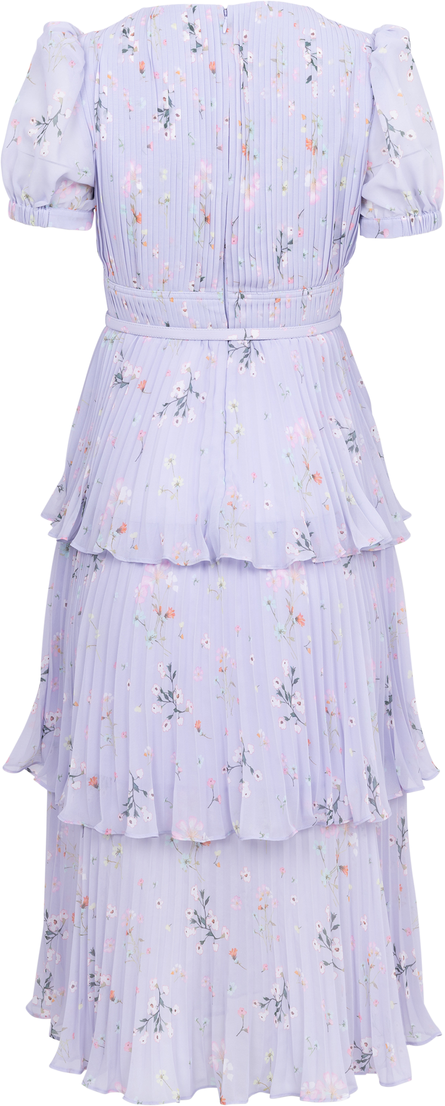 Chiffon Tiered Midi Dress - Lilac Floral