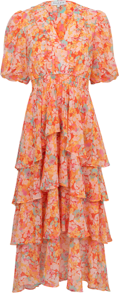 Lainey Dress W Tiered Skirt - Orange