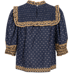 Arlita Print Puff Slv Top - Navy