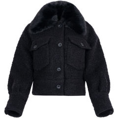 Charlie Jacket Wool Boucle Thick Faux Fur - Black
