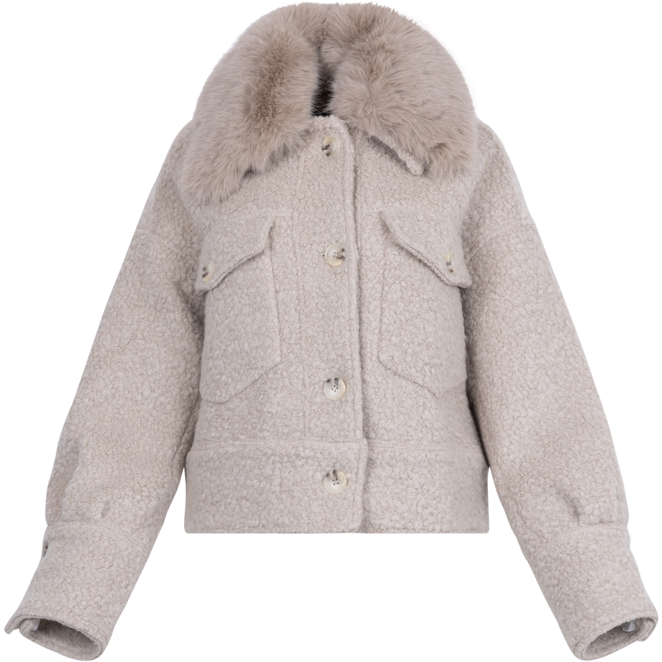 Charlie Jacket Wool Boucle Thick Faux Fur - Crème