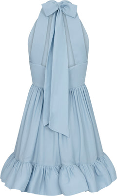 Fern Halterneck Ruffled Mini Dress - Dusty Blue