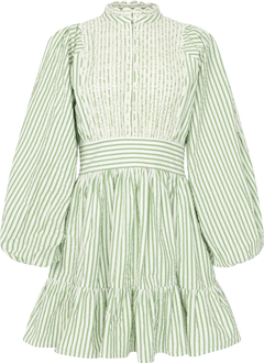 Seersucker Mini Dress - Green Stripe