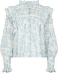 Vårun Flower Dobby Blouse - Blue Dobby Flower