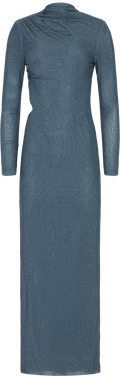 Rhinestone Gathered Maxi Dress - Blue
