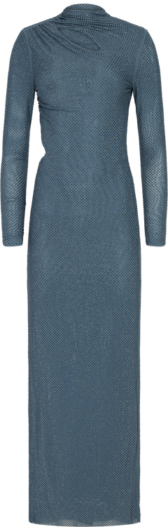 Rhinestone Gathered Maxi Dress - Blue