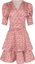 Jade Flower Satin Dress - Coral