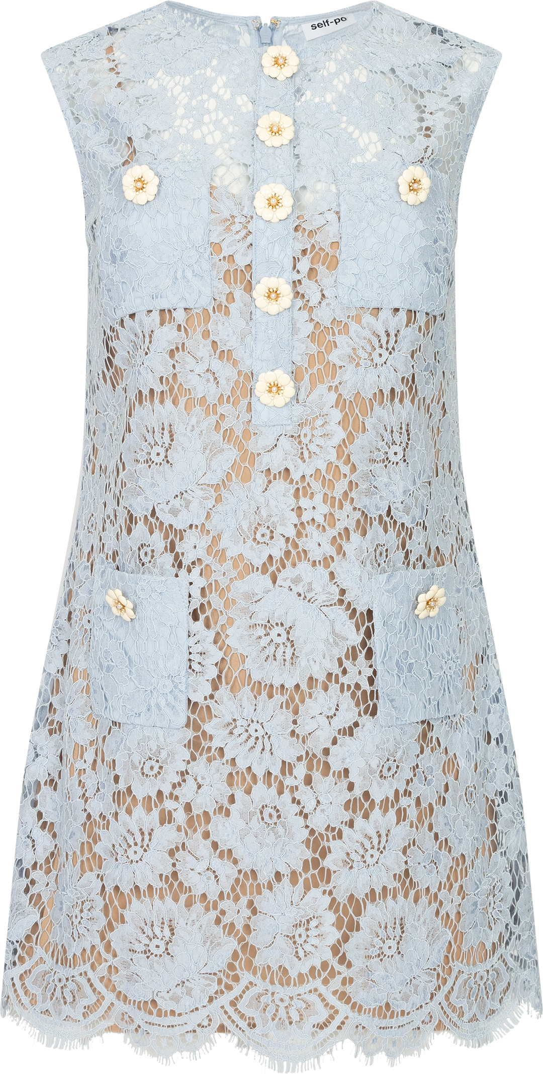Fine Lace Mini Dress - Blue