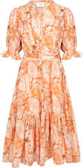 Gertrude Linen Midi Dress - Coral Flower