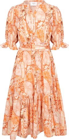 Gertrude Linen Midi Dress - Coral Flower