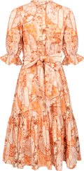 Gertrude Linen Midi Dress - Coral Flower