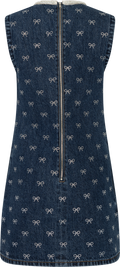Denim Diamante Bow Mini Dress - Blue