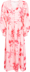 Adelic Long Dress - Abstract Pink Flower Print