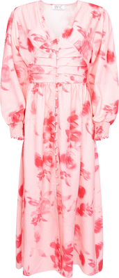 Adelic Long Dress - Abstract Pink Flower Print