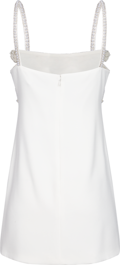 Crepe Pearl Bow Mini Dress - White