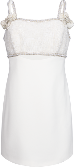 Crepe Pearl Bow Mini Dress - White
