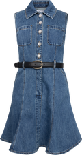 Denim Sleeveless Pearl Mini Dress - Blue