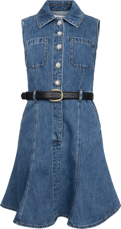 Denim Sleeveless Pearl Mini Dress - Blue